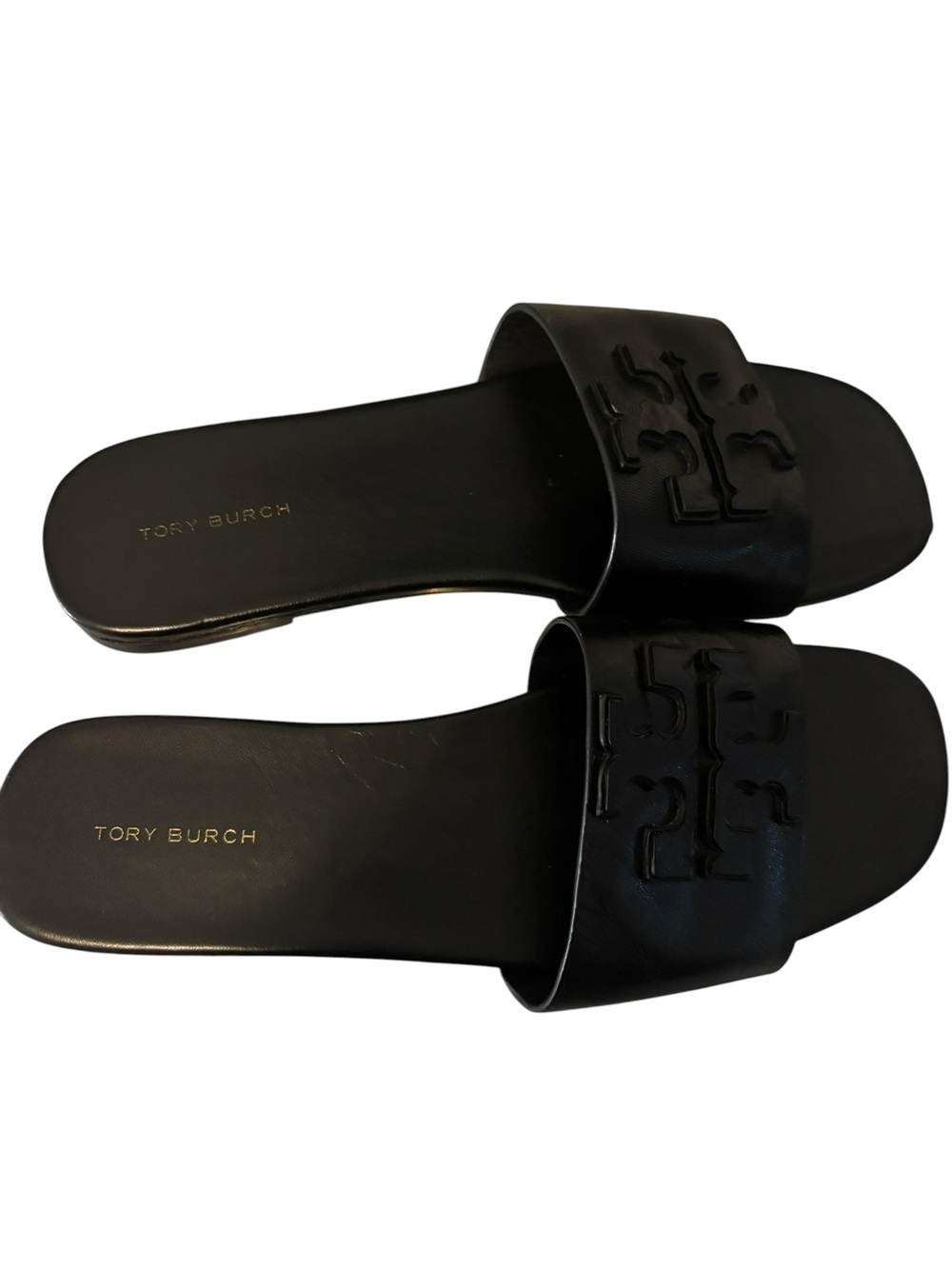 Tory Burch Black Embossed Logo Slide Sandals